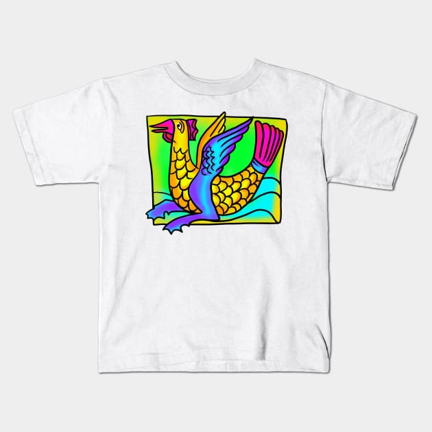 Garish Chicken Mermaid Medieval Fish Thing 90's Retro Frank Style Monster Kids T-Shirt by JamieWetzel